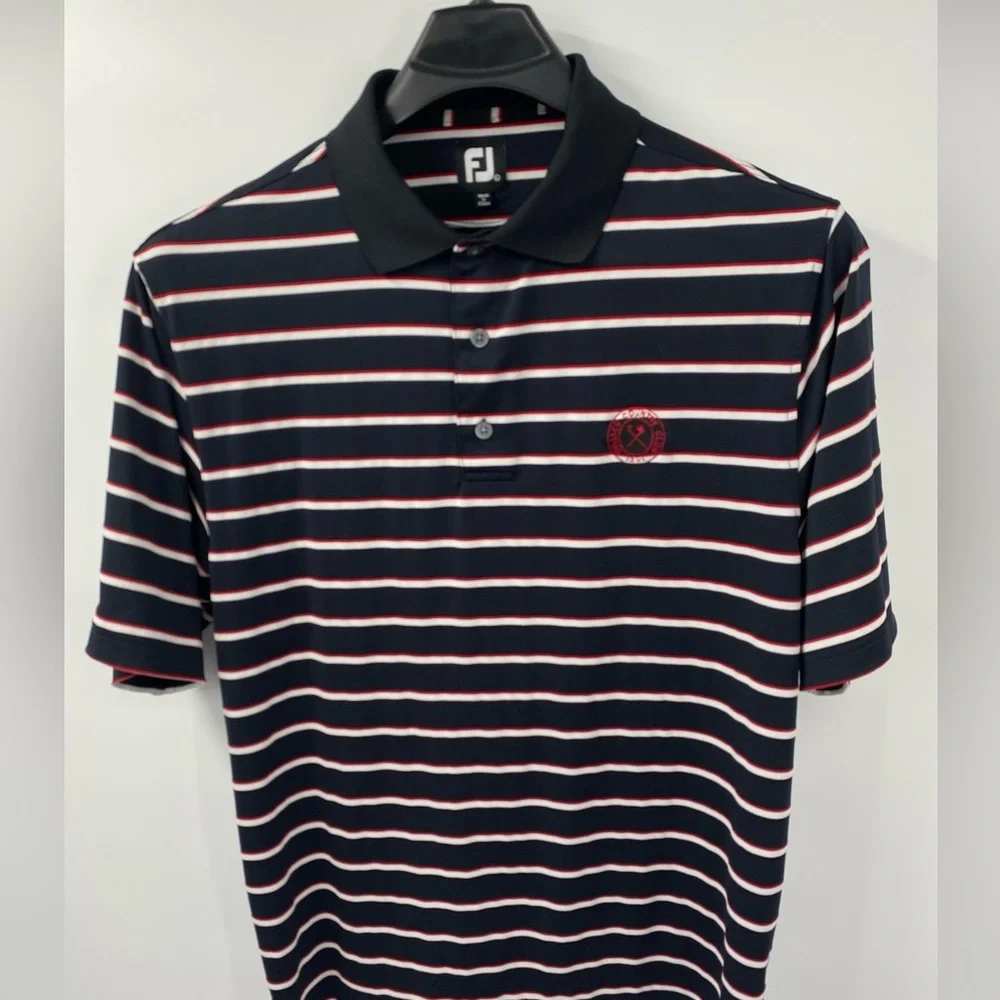 FootJoy Men's Polo Black With Red & White Stripes. Size Large Very nice! - Picture 1 of 7